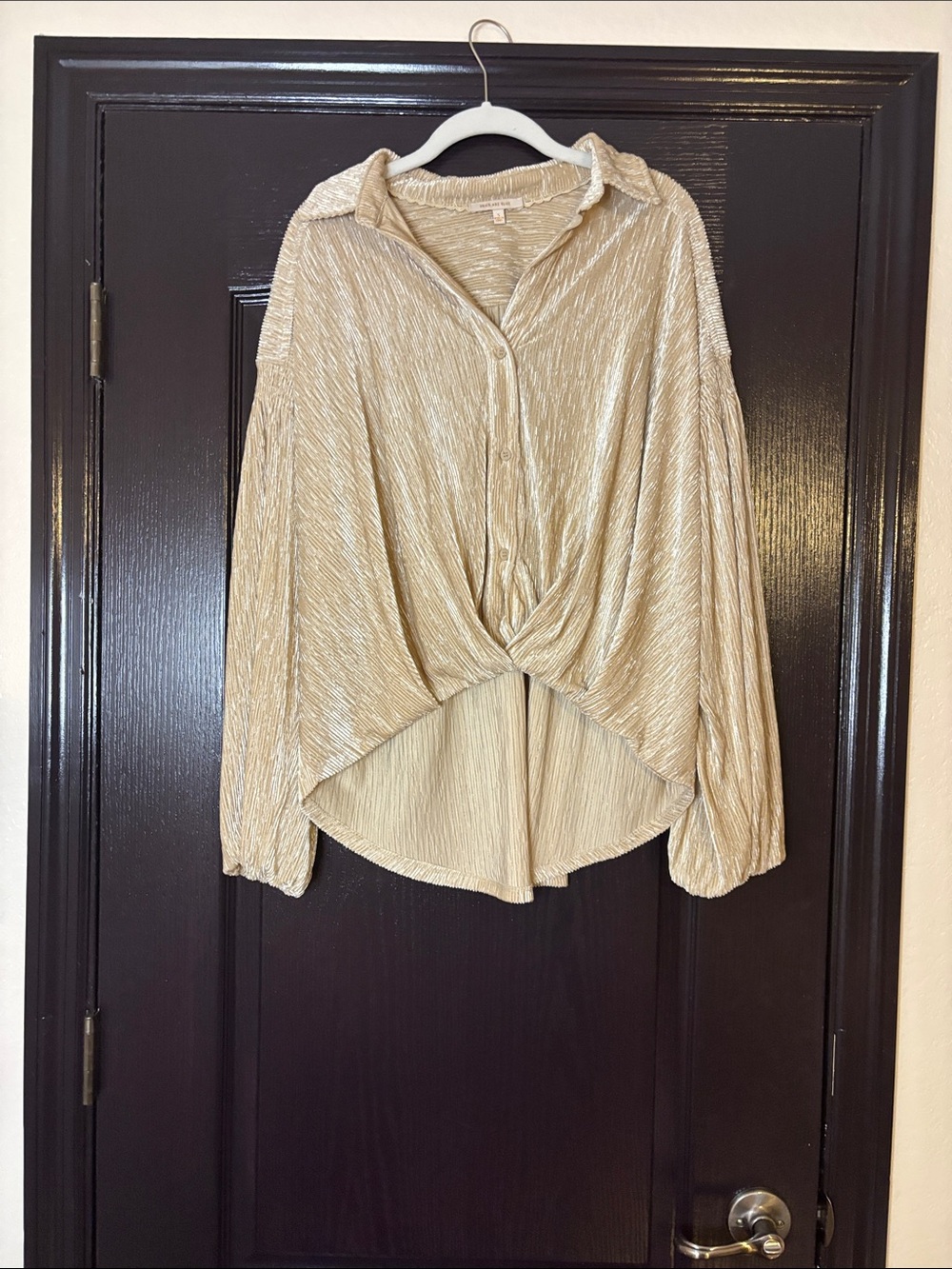 Women's Metallic Cream Twist-Front Blouse